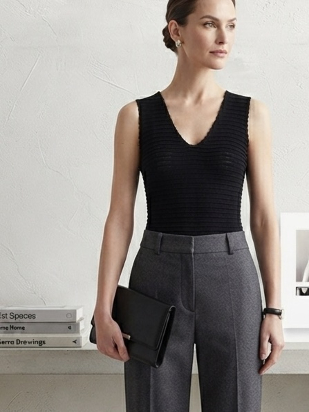 Amani collection black pleated v neck sweater - Picture 9 of 9